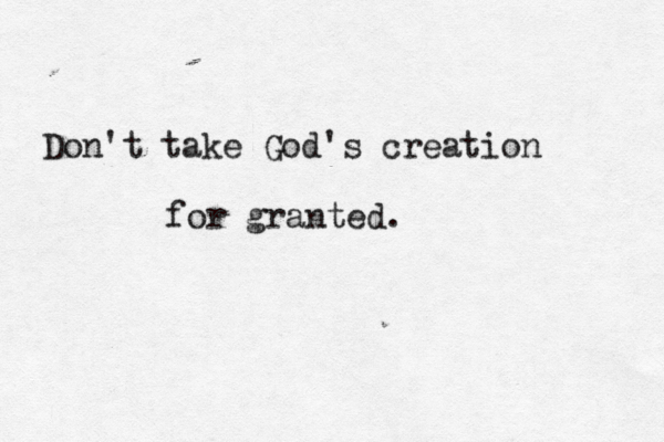 Don't take God's creation for granted.