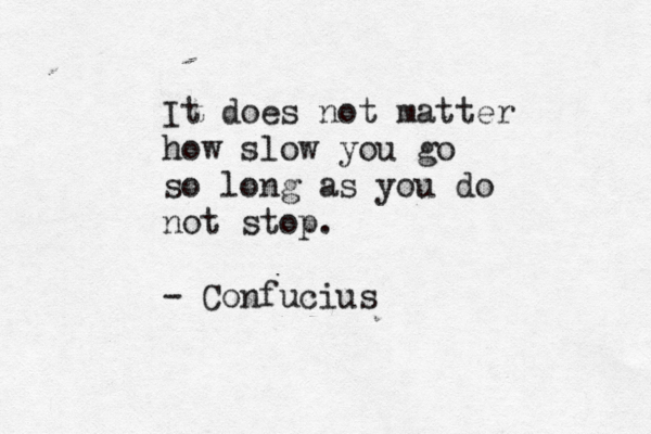 It does not matter how slow you go so long as you do not stop. - Confucius
