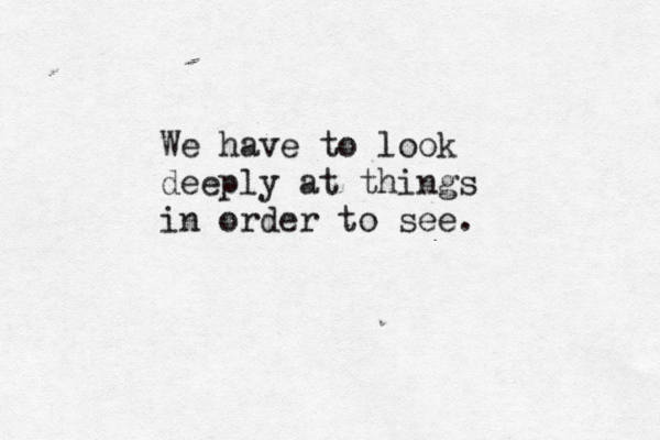 We have to look deeply at things in order to see. 