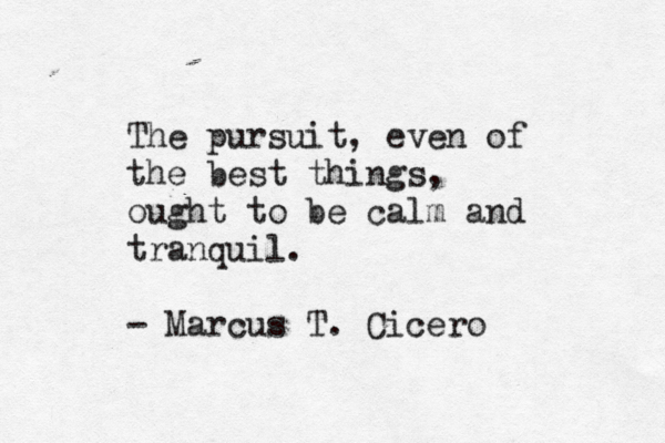 The pursuit, even of the best things, ought to be calm and tranquil. - Marcus T. Cicero