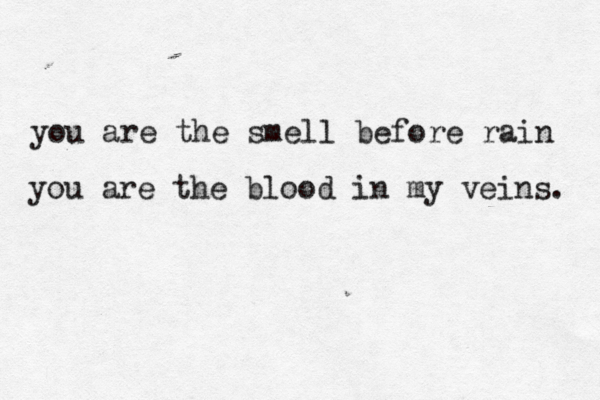you are the smell before rain you are the blood in my veins. 