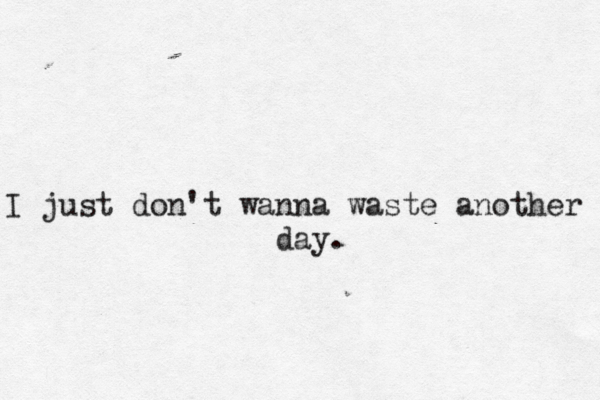 I just don't wanna waste another day.