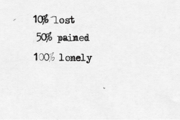 10% lost 50% pained 100% lonely 