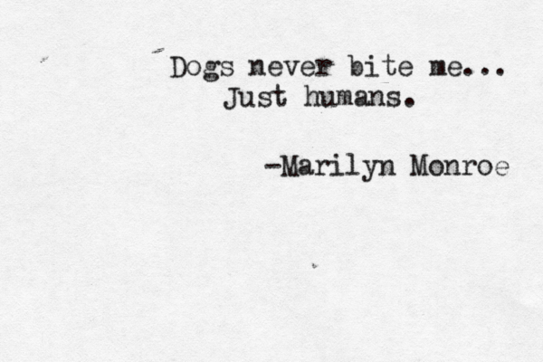 Dogs never bite me... Just humans. -Marilyn Monroe 