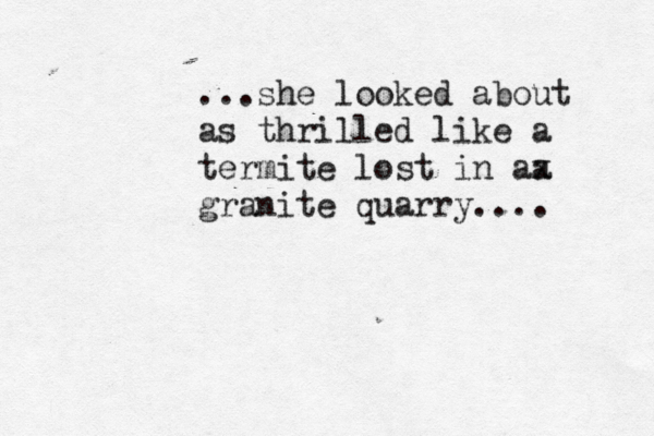 ...she looked about as thrilled like a termite lost in aa x granite quarry.... 