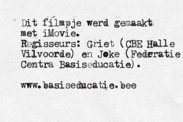 Dit filmpje werd gemaakt met iMovie. Regisseurs: Griet (CBE Halle Vilvoorde) en Joke (Fedr eratie Centra Basiseducatie). www.basiseducatie.be e