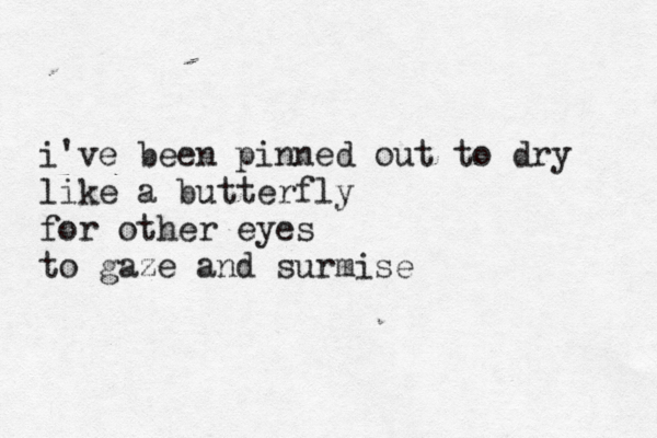 i've been pinned out to dry like a butterfly for other eyes to gaze and surmise 