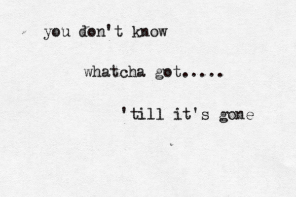 you don't know whatcha got..... 'till it's gone 