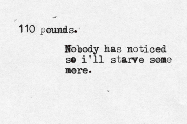 110 pounds. Nobody has noticed so i'll starve some more.