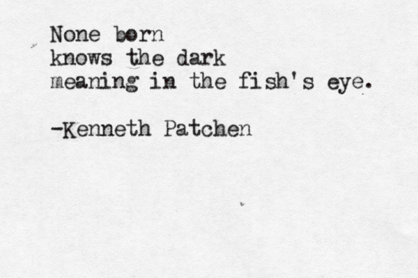 None born knows the dark meaning in the fish's eye. -Kenneth Patchen
