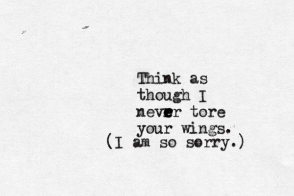 Think as though I nevrr e r e r e tore your wings. (I am so sorry.) 