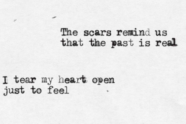 The scars remind us that the past is real I tear my heart open just to feel