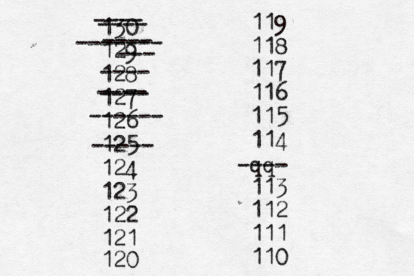 130 129 128 127 126 125 124 123 122 121 120 ---- ---- ------- ---- --- ---- ---- ---- ------ ----- 119 118 117 116 115 114 qq ---- 113 112 111 110 