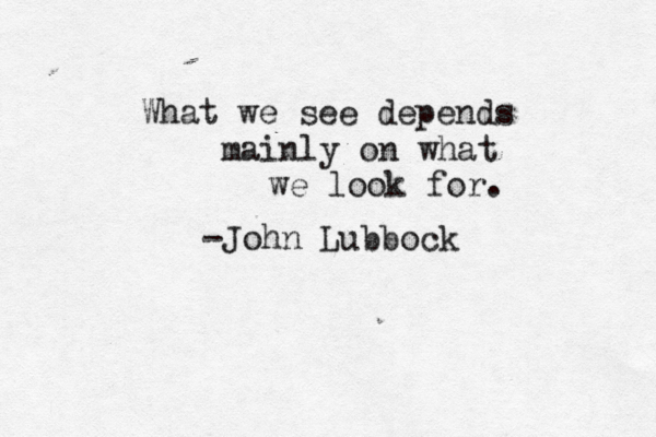 What we see depends mainly on what we look for. ~ -John Lubbock 
