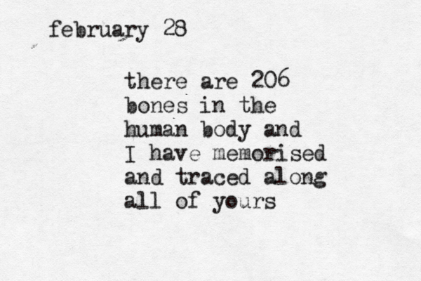 february 28 there are 206 bones in the human body and I have memorised and traced along all of yours
