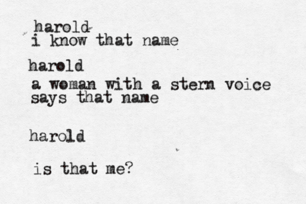 harold i know that name harold a woman with a stern voice says that name harold is that me?