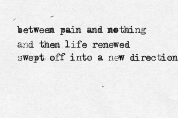 between pain and nothing and then life renewed swept off into a new direction 