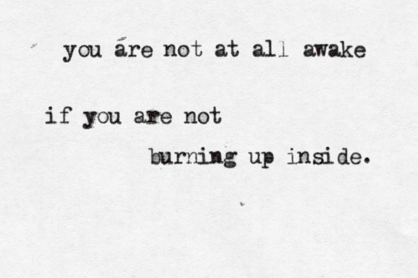 you are not at all awake if you are not burning up inside. 