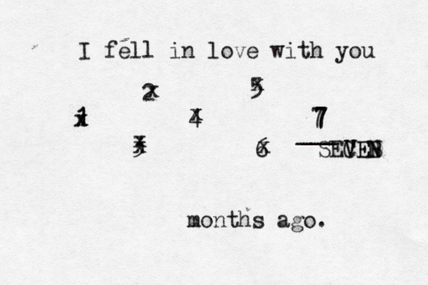 I fell in love with you months ago. 1 1 x x 2 3 4 5 6 7 x x x x x x 7 7 7 __ _ SECEB V VEN N 
