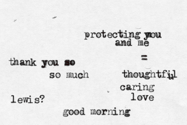 protecting m you and me = thoughtfil u caring love lewis? good morning thank you so so much 