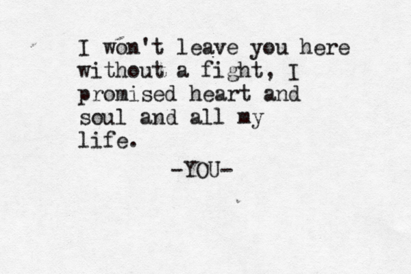 I won't leave you here without a fight, I promised heart and soul and all my life. -YOU-