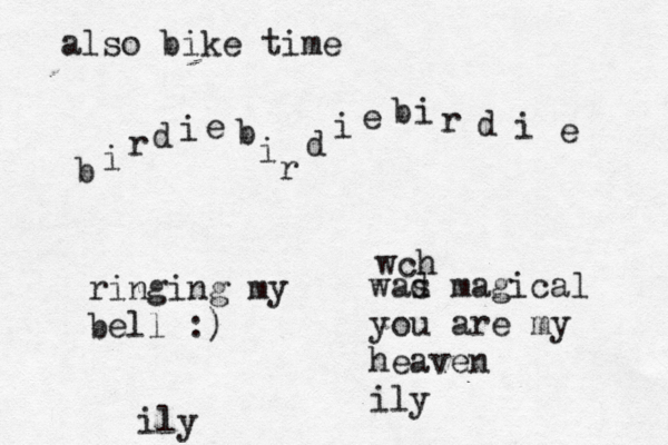 birdiebirdiebirdie ily wch wad s magical you are my heaven ily also bike time ring ing my bell :)