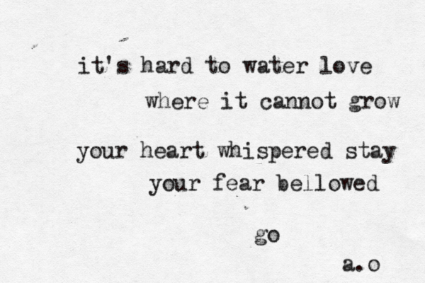 it's hard to water love where it cannot grow your heart whispered stay your fear bellowed go a.o 
