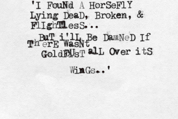 'I FouNd A HorSeFlY Lying DeaD, Broken, & FlIghTlesS... BuT i'lL Be DamNeD If T h erE WasNt GoldFisT DU alL Over itS WinGs..'