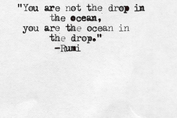 "You are not the drop in the ocean, you are the ocean in the drop." -Rumi