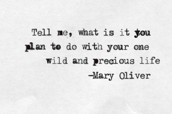 Tell me, what is it to y you plan to do with your one wild and precious life -Mary Oliver 