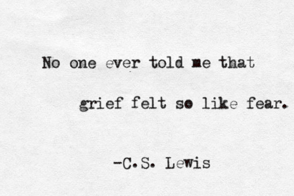 No one ever told me that grief felt so like fear. -C.S. Lewis 
