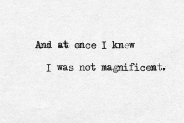 And at once I knew I was not magnificent. 