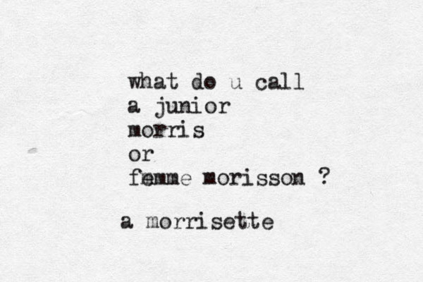 what do u call a junior morris or fe mmme morisson ? a morrisette 