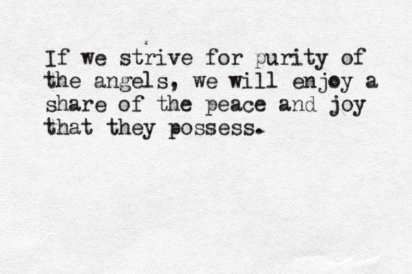 If we strive for purity of the angels , we will enjoy a share of the peace and joy that they possess. 