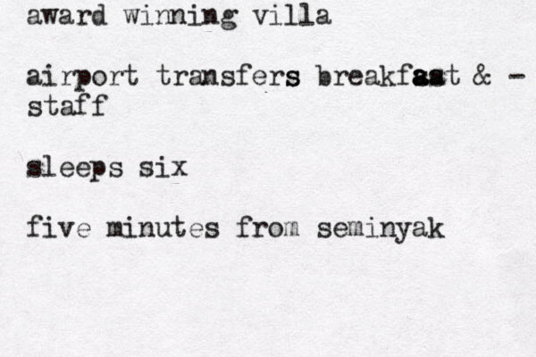 award winning villa airport transfers s breakfsat a a as & - staff sleeps six five minutes from seminyak two 