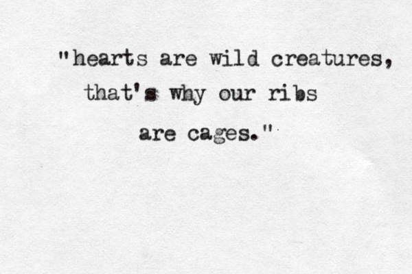 hearts are wild creatures, that's why our ribs are cages." " 