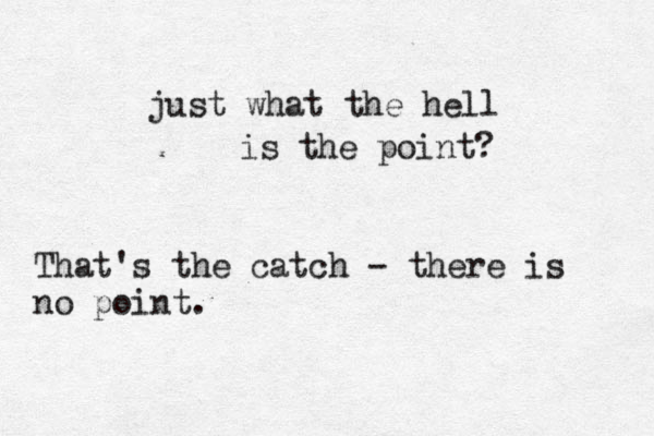 just what the hell is the point? That's the catch - there is no point.