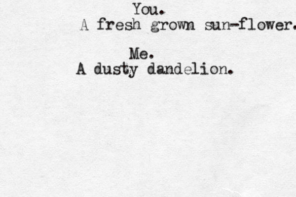 You. A fresh grown sun-flower. Me. A dusty dande lion. 