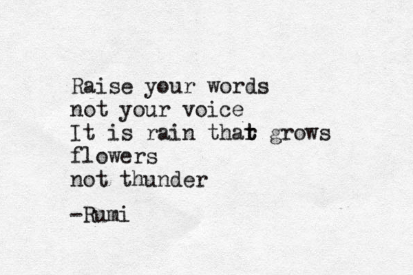 Raise your words not your voice It is rain thar t t grows flowers not thunder -Rumi