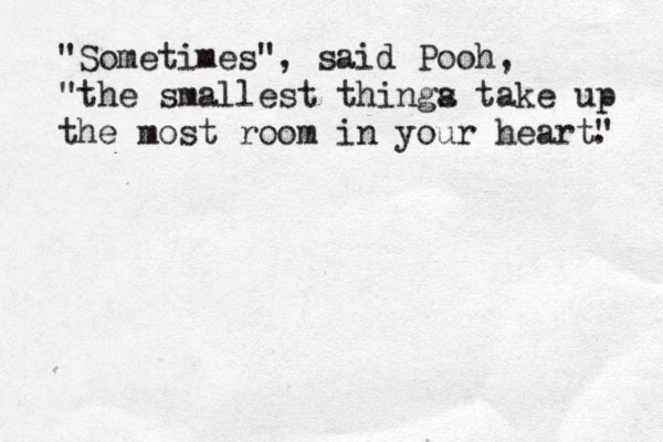 "Sometimes", said Pooh, "the smallest thinga s take up the most room in your heart" . 