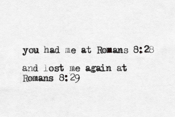 you had me at Romans 8:28 and lost me again at Romans 8:29