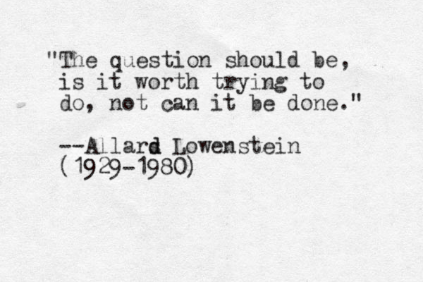 "The question should be, is it worth trying to do, not can it be done." --Allars d d Lowenstein (1929-1980)