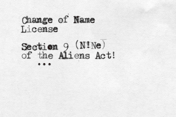 Change of Name License Section 9 of the Aliens Act! (N!Ne) ...