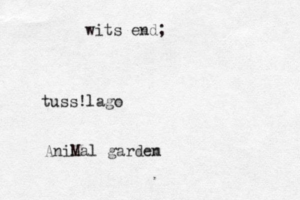 wits end; tuss!lago AniMal gardem n