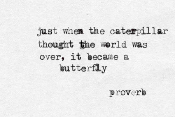 just when the caterpillar thought ghe t t t world was over, it became a butterfly proverb 