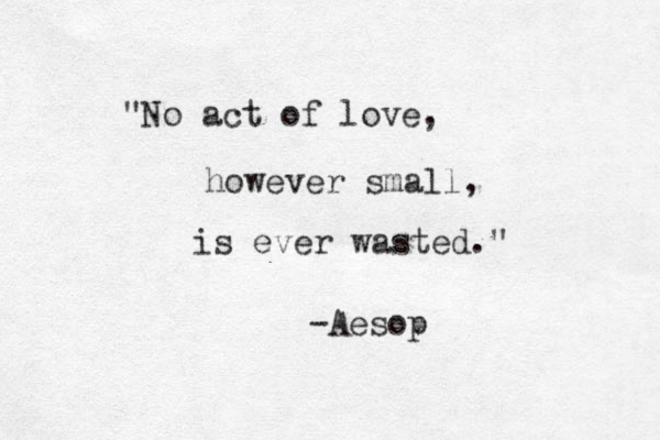 "No act of love, however small, is ever wasted." -Aesop 