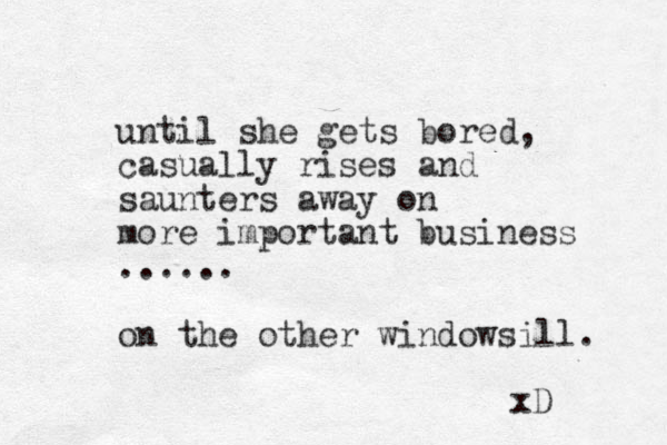 until she gets bored, casually rises and saunters away on more important business ...... on the other windowsill. xD 
