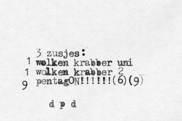 3 zusjes wolken krabber uni wolken krabber 2 pentag0N!!!!!!(6)(9) 9 1 1 : d p d