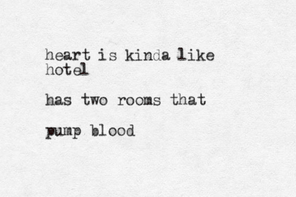 heart is kinda like hotel has two rooms that pump blood 