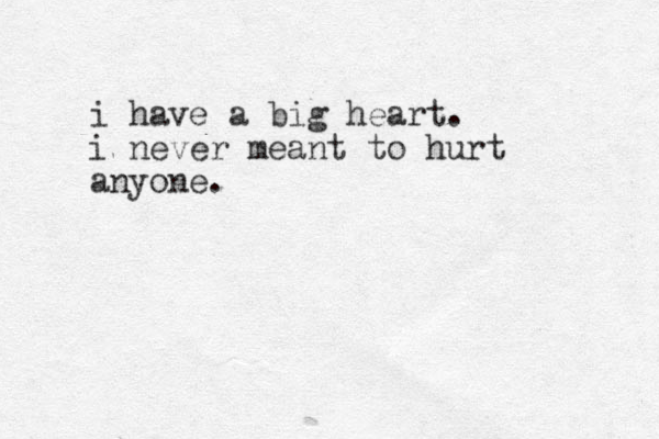 i have a big heart. i never meant to hurt anyone.